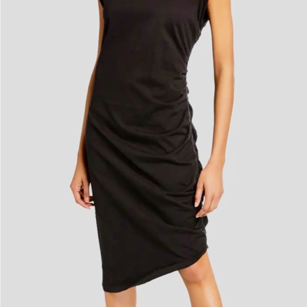 Veronica Beard Denali Cap Sleev Asymmetrical Ruched Midi Dress